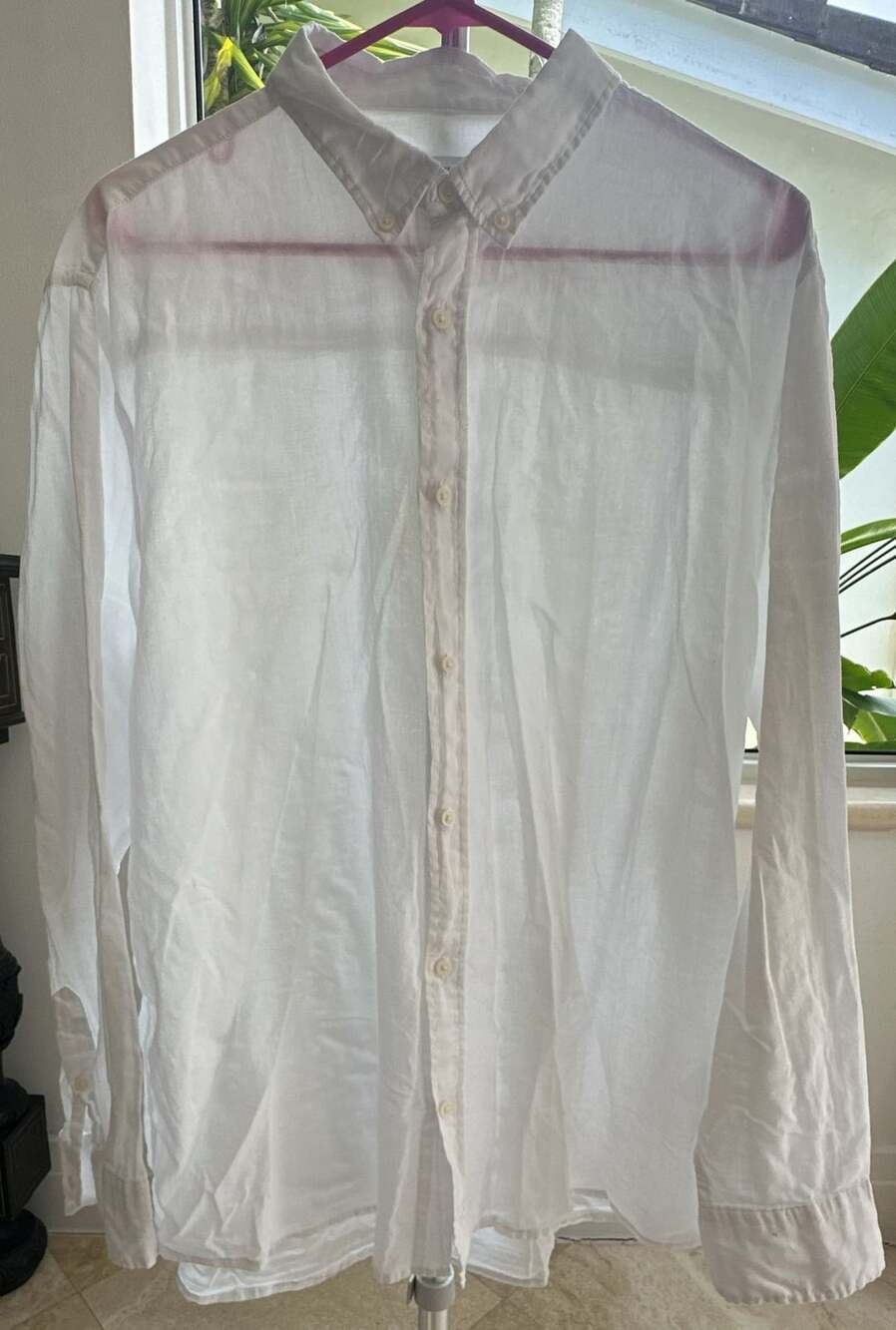 Zara Men's White Long Sleeve Button-Up Linen Shirt